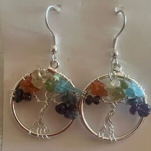 Beautiful Tree of Life Earrings with Multicolor Gemstones! NWT 🩷❤️🧡💛💜💙🩵💚